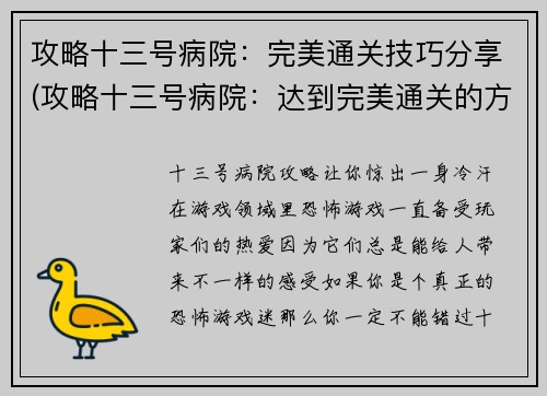 攻略十三号病院：完美通关技巧分享(攻略十三号病院：达到完美通关的方法怎么做？)